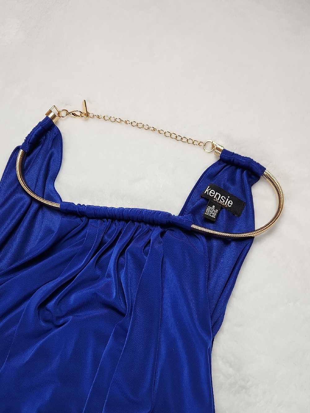 ✨ Kensie Cobalt Blue Halter Dress ✨ Size 8 - Metallic Chain Neckline - Picture 15 of 16